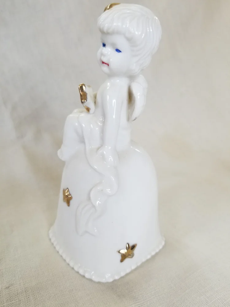 Vintage Porcelain Christmas Bell - Young Child Figure with Gold Stars