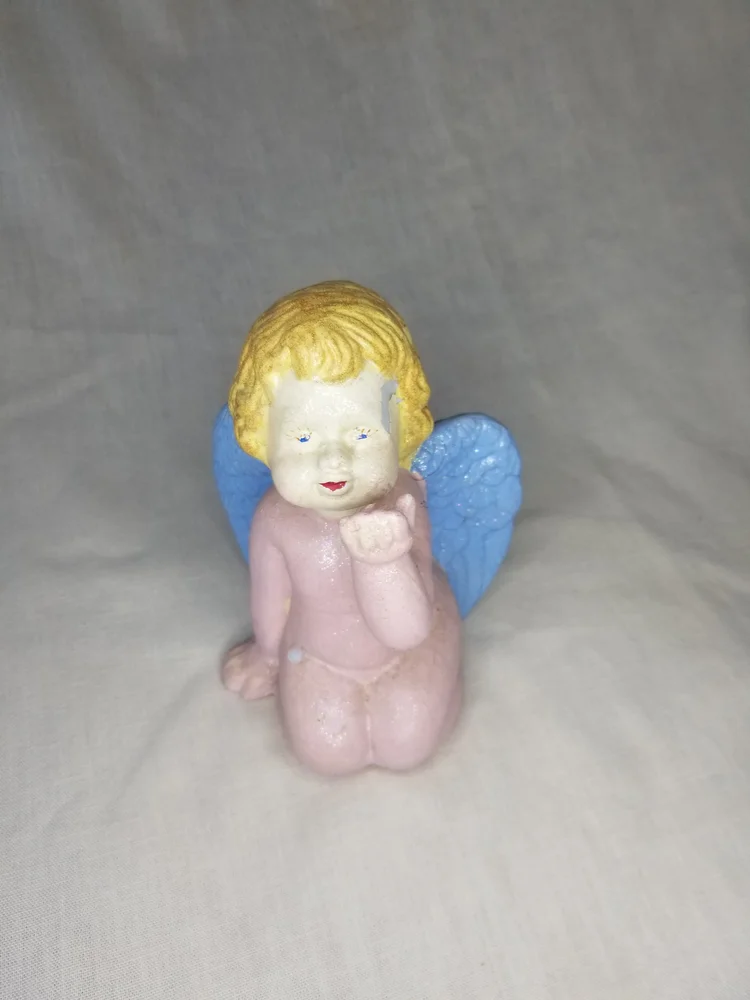Vintage Caffco USA Pottery Cherub Figure - Pink and Blue - Hand Painted