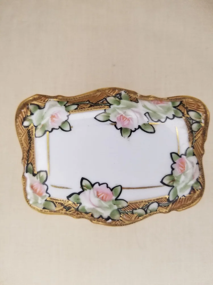 Handpainted Nippon Porcelain Trinket Box with Gold Moriage