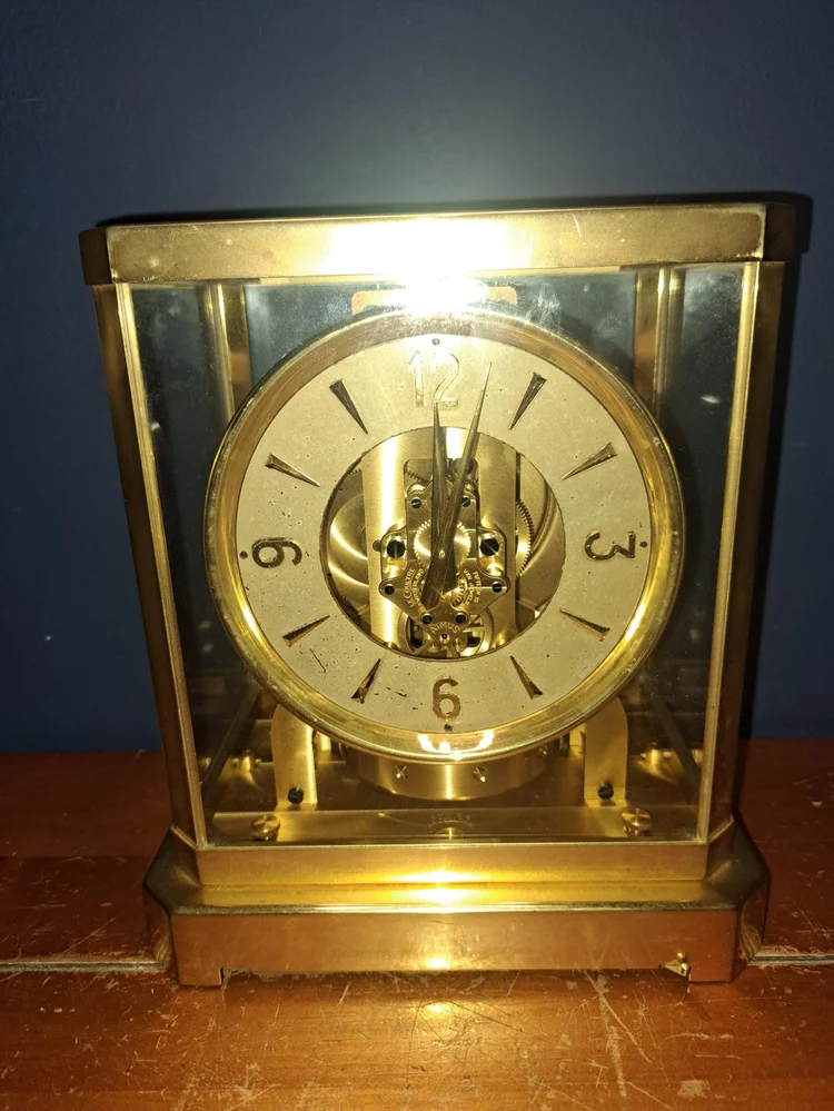 Antique Jaeger LeCoultre Atmos Clock, Gold Plated