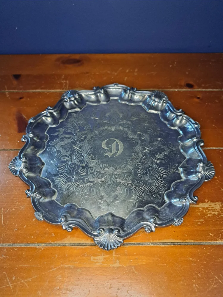 Vintage EPNS Silverplate Footed Tray Engraved with Letter G