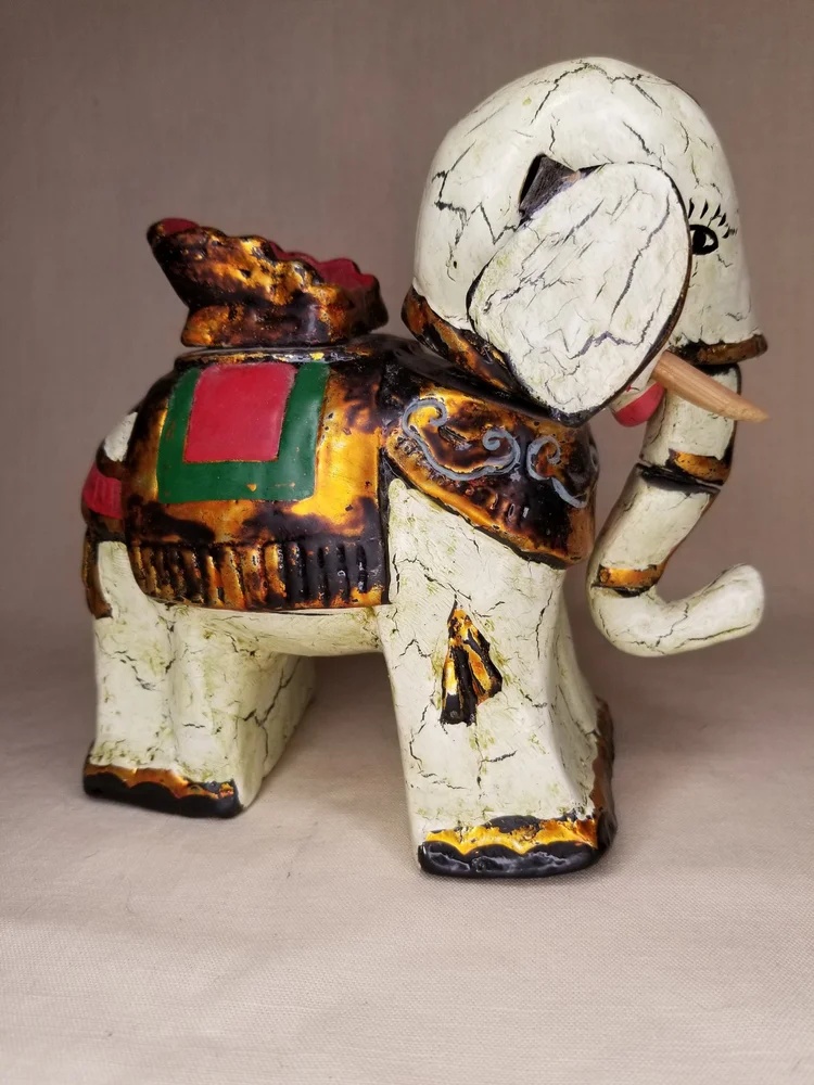 Antique Hand Painted Elephant with Moving Head, Ears and Trunk