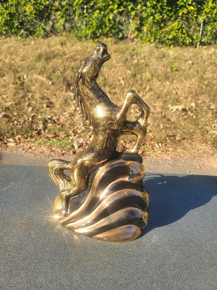 Vintage MCM Black & Gold Horse TV Lamp, 22kt Gold 1950s TV Lamp