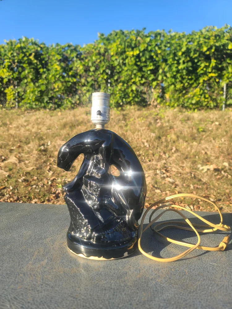 Vintage Black Panther Ceramic TV Lamp, Mid Century Modern Table Lamp
