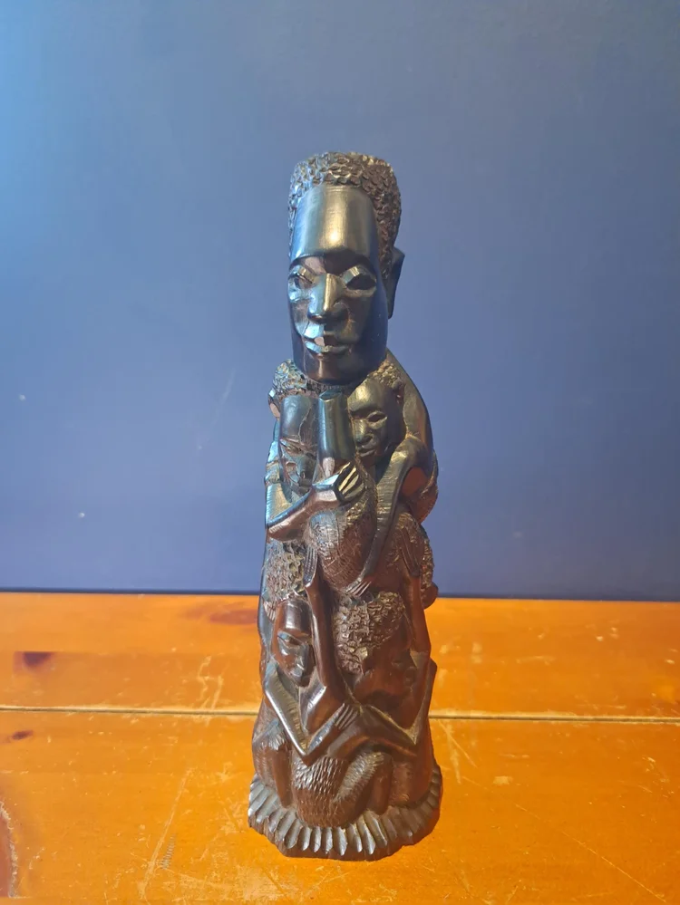 Vintage Makonde Family Tree Sculpture, African Ebony Wood Hand Carved Art Sculpture