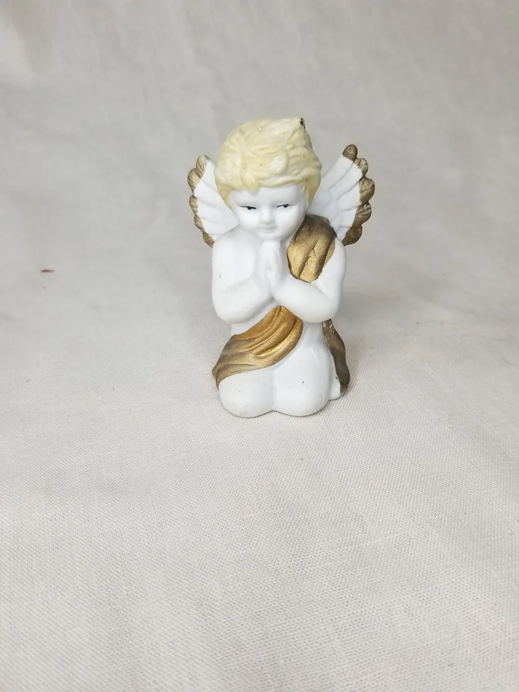 Vintage Ceramic White and Gold Guardian Angel
