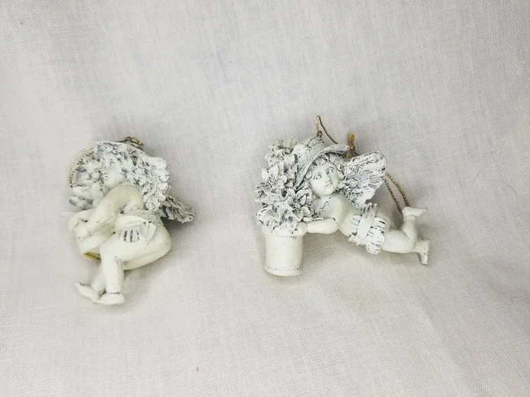 Set of Two Gardening Cherub Ornaments - Christmas Ornament - Gardener Ornament