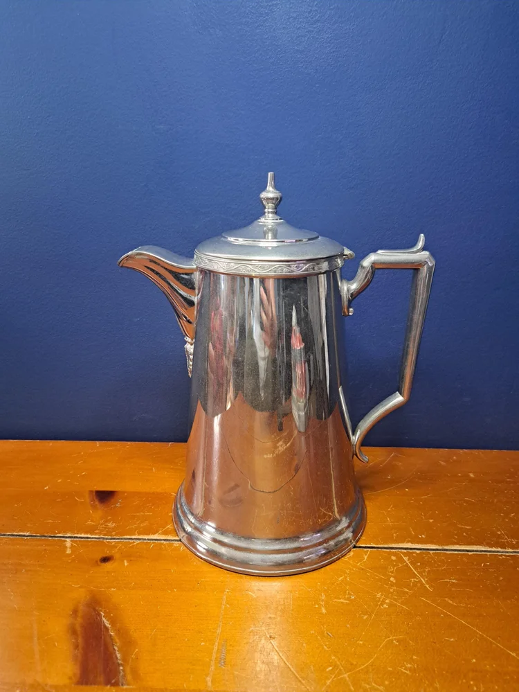 Vintage New Imperial Coffee Pot, Vintage Nickel Coffee Pot, Beautiful Shiny Nickel Coffee Pot by New Imperial, Vintage Silver Coffee Pot