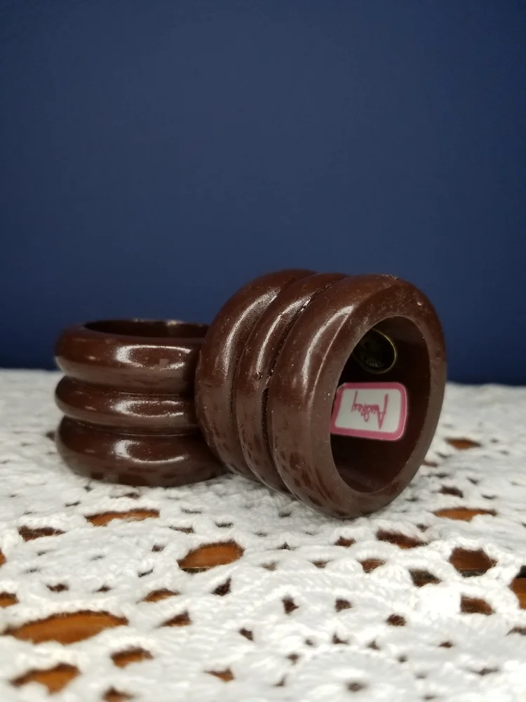 Six Mismatched Wooden Mid Century Modern Napkin Rings - Three Sets of Two