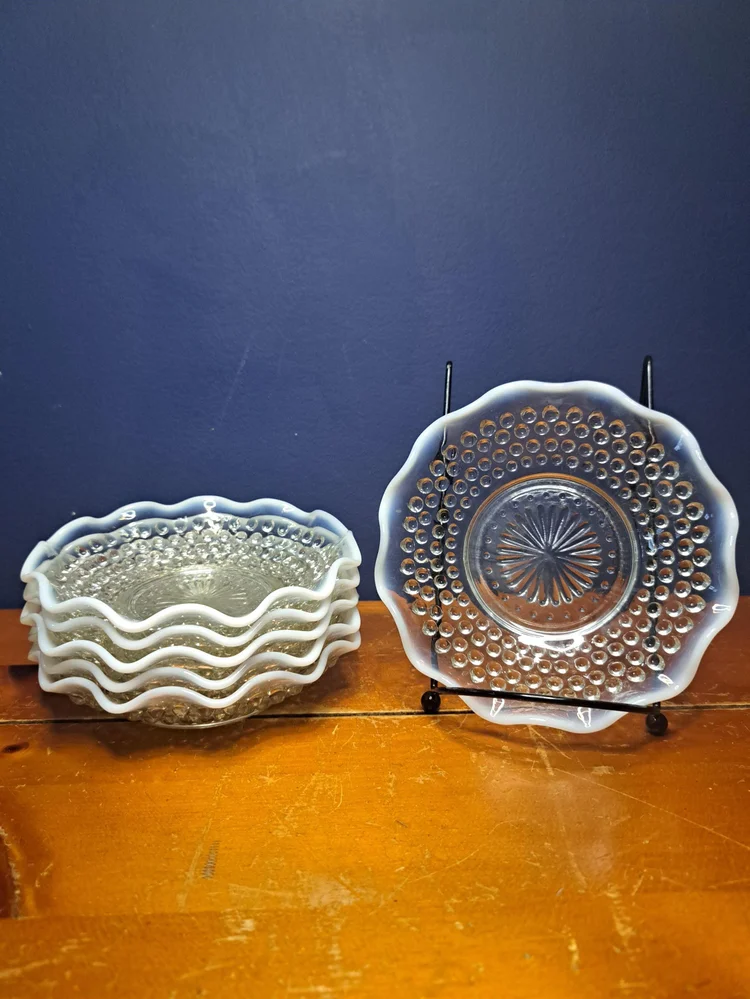 Vintage Anchor Hocking Hobnail Bowls, Moonstone Opalescent Hobnail Fruit Bowls