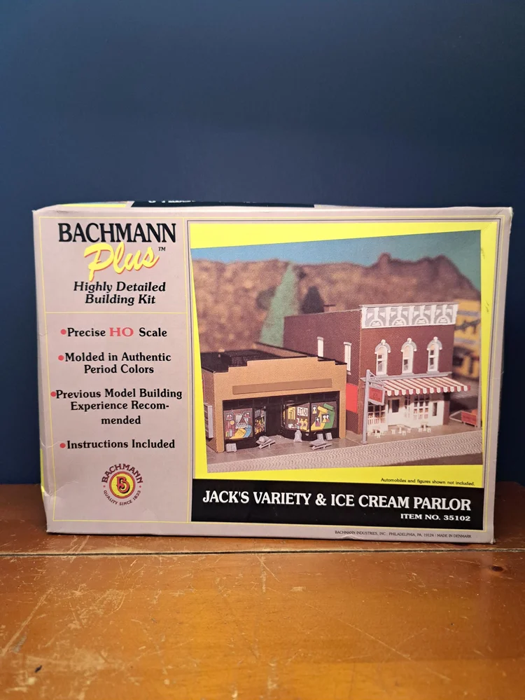 Vintage Train Building Set, Bachmann Plus Building Kit, Unopened Train Set Featuring Jack's Variety and Ice Cream Parlor, Ho Scale