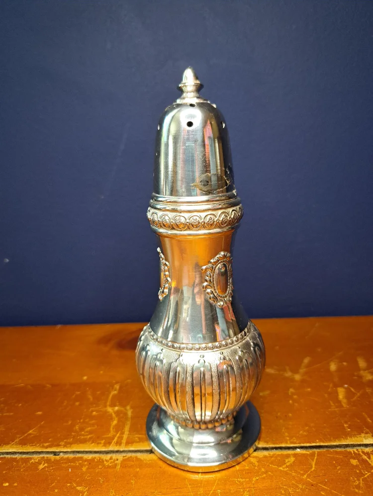 Vintage Silverplate Sugar Shaker, Silver Parmesan Cheese Shaker in Box
