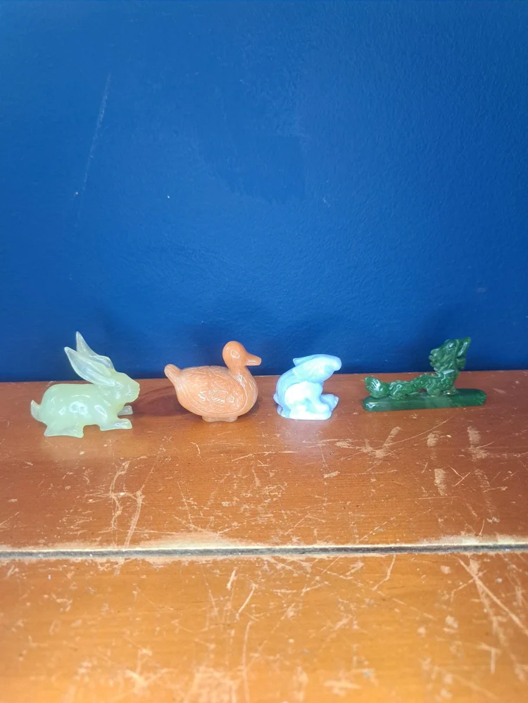 Vintage Jade Bunny, Aventurine Duck Figurine, Agate Rabbit, Jade Dragon, Hand Carved Figures