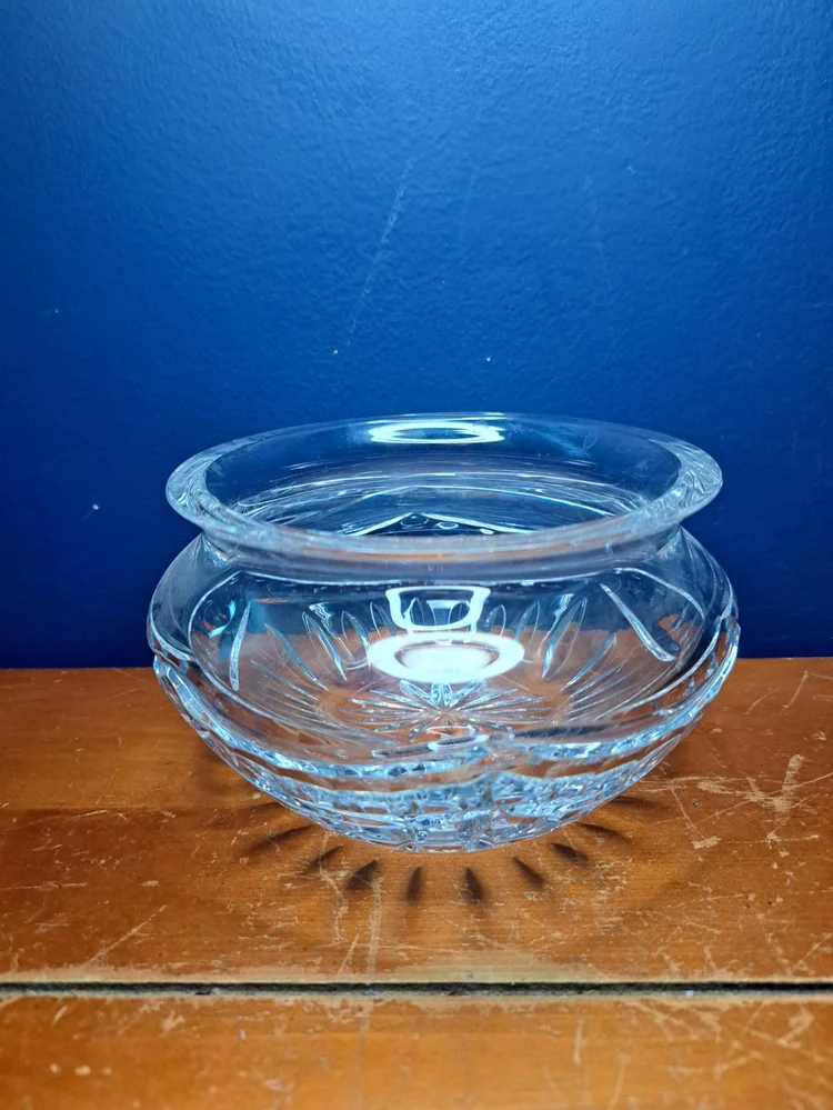 Vintage Waterford Pompeii Pattern Crystal Serving Bowl, Waterford Crystal Lipped Rim Serving Bowl