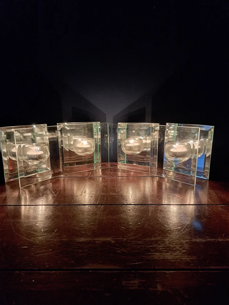 Vintage Tea Light Candle Holder, Mirrored Tea Light Candle Holder, Gorgeous Mirrored Candle Holder, Set of 4 Reflective Tea Light Holders
