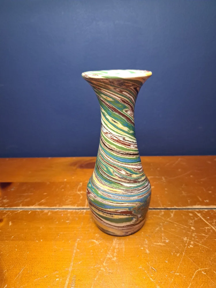 Vintage Desert Sands Pottery Vase, Multi Color Swirl Vase, Glossy Desert Sands Swirl Vase with Stamped Bottom, Multicolor Desert Sands Vase