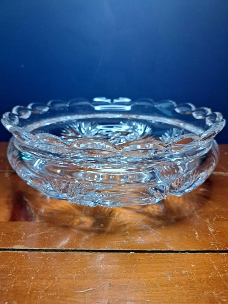 American Brilliance Cut Glass Crystal Bowl, Scalloped Edge Crystal Centerpiece Bowl, American Brilliant Holiday Entertaining