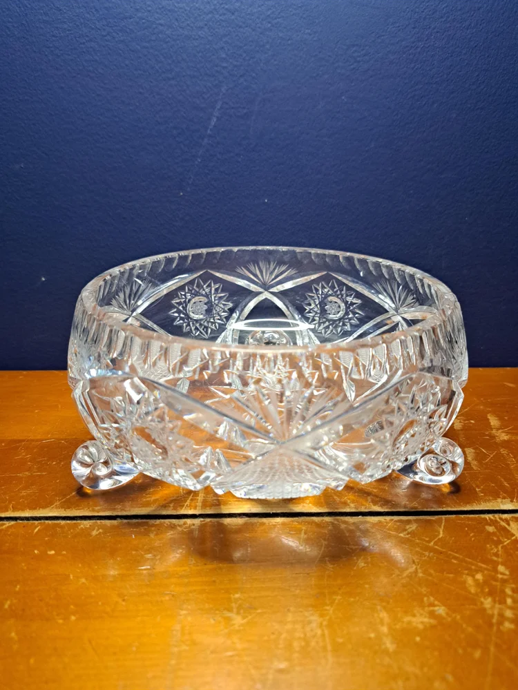 Vintage Bohemian Lead Crystal Bowl, Vintage Footed Crystal Serving Bowl, Bohemian Cut Glass Crystal, Christmas Holiday Footed Bowl