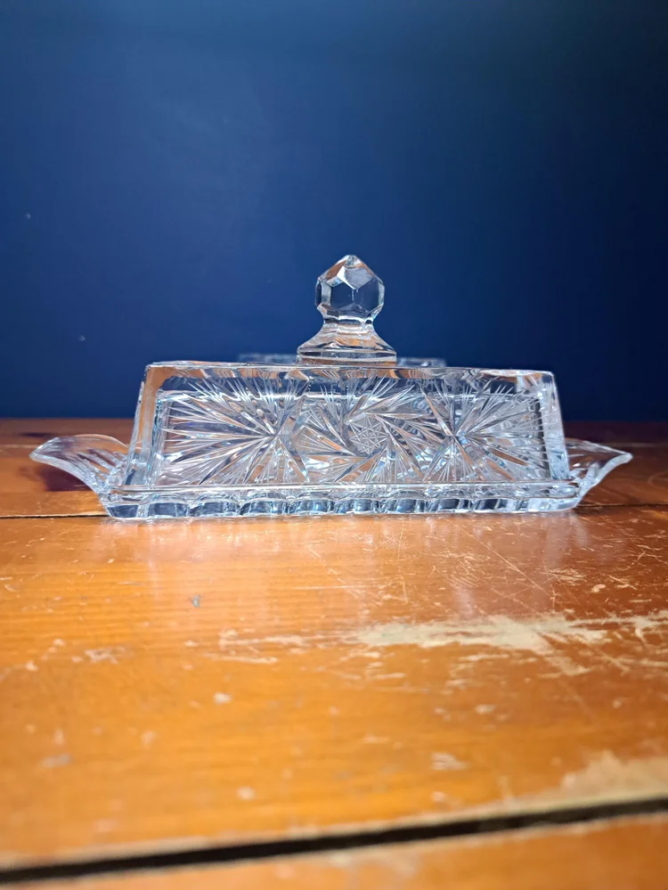 Vintage American Cut Eleanor Covered Butter Dish, Antique American Brilliance Butter Dish, Pinwheel Pattern