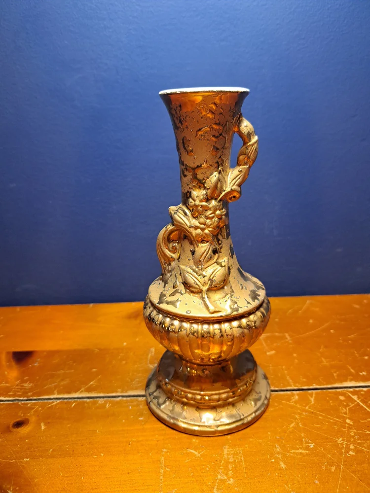 Vintage Hollywood Regency Weeping Gold Vase, 1950s Weeping Gold Vase, 24k Gold Vase, Hollywood Regency 24k Weeping Gold Bud Vase