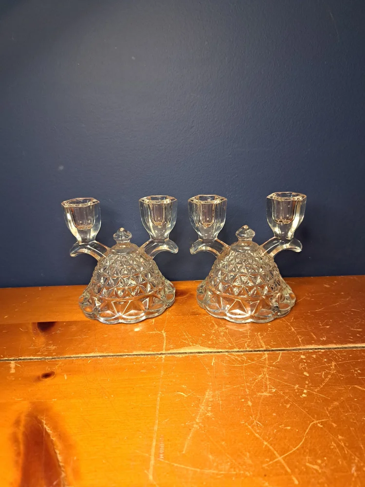 Set of Two Imperial Glass Laced Edge Candlestick Holders, Vintage Taper Candlestick Holders, Imperial Glass Candle Holders Set of 2