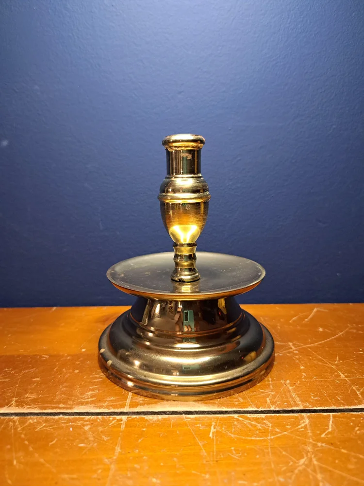 Vintage Solid Brass Chamberstick, Heavy Solid Brass Candlestick, Vintage Taper Candlestick Holder, Unmarked Shiny Heavy Solid Brass Holder