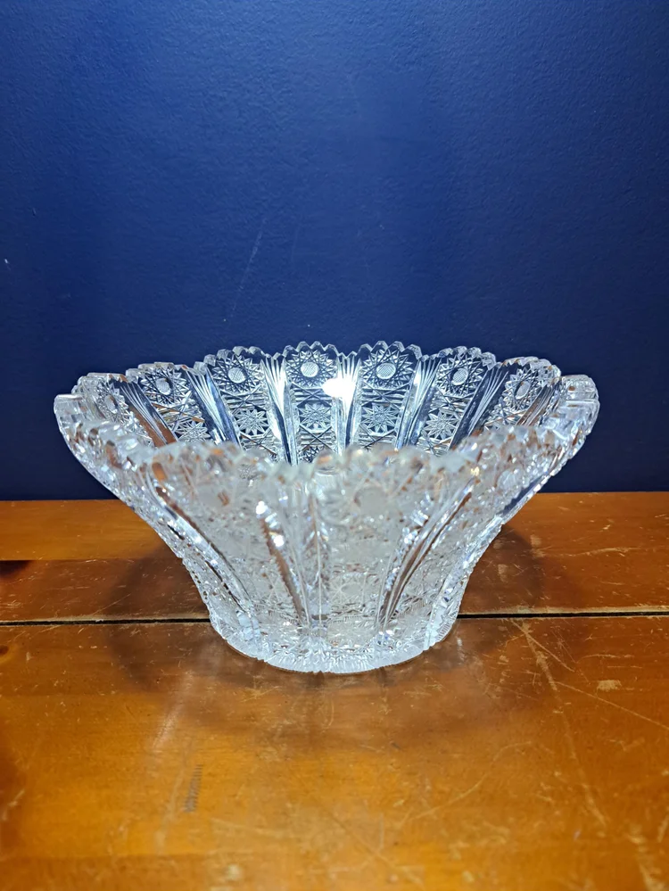 Vintage Bohemian Lead Crystal Bowl, Vintage Crystal Serving Bowl, Bohemian Cut Glass Crystal, Christmas Holiday Serve Ware,