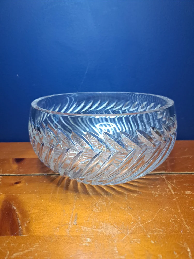 Antique Crystal Bowl, Unmarked Crystal Centerpiece Bowl, Vintage American Cut Lipped Rim Glass Bowl, Holiday Entertaining
