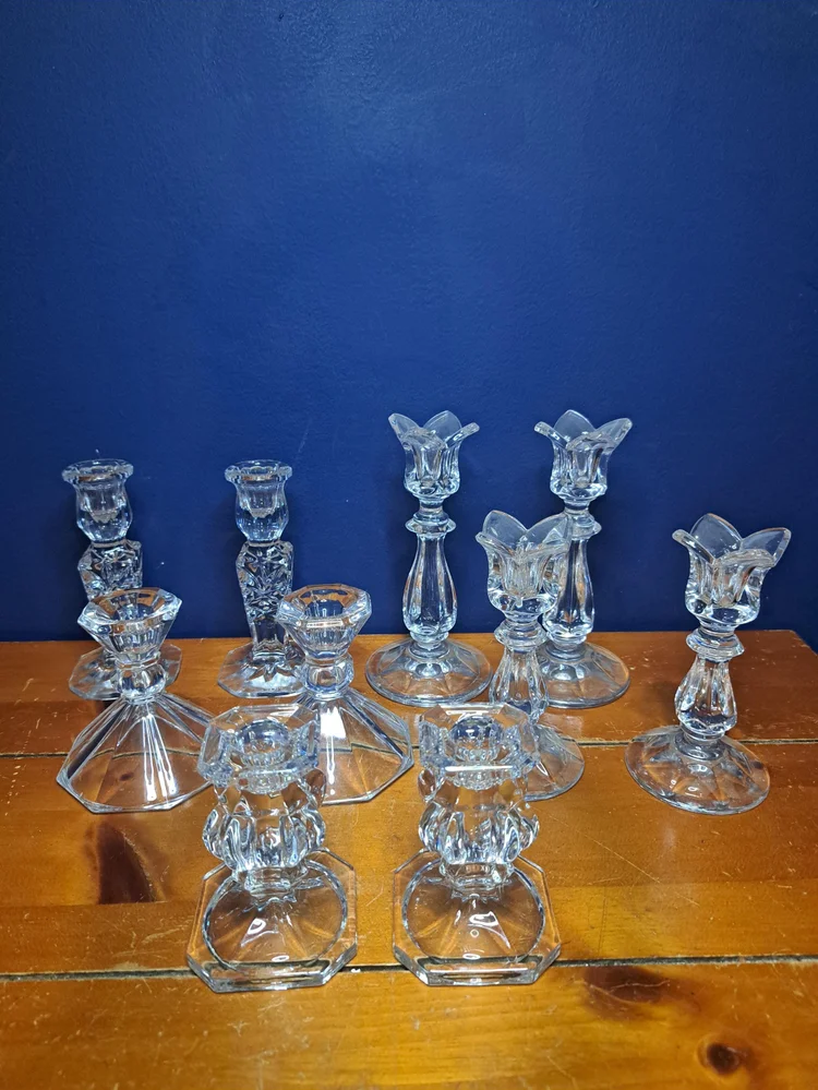 Vintage Crystal Taper Candleholders, Crystal Pinwheel Candlestick, Tulip Candlestick, Gorham Viscount, Gorham Baroque, Gorham Viscount