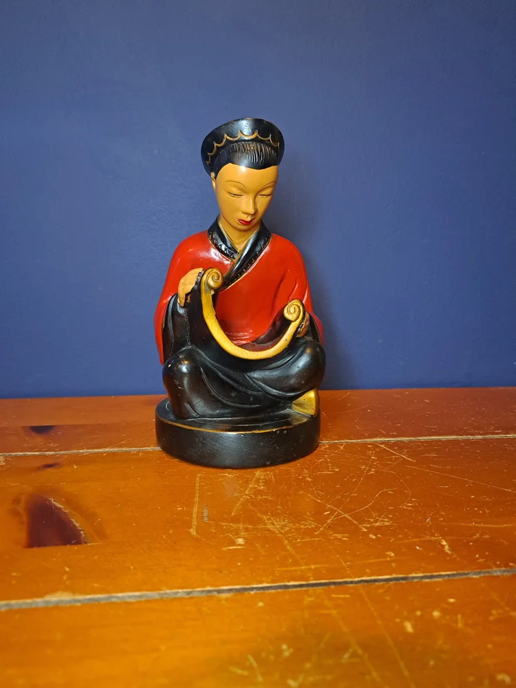 Vintage 1950s ABCO Alexander Backer Chalkware, Red and Black Figurine by Alexander Backer for ABCO, 1950s Vintage Chalkware Asian Figure