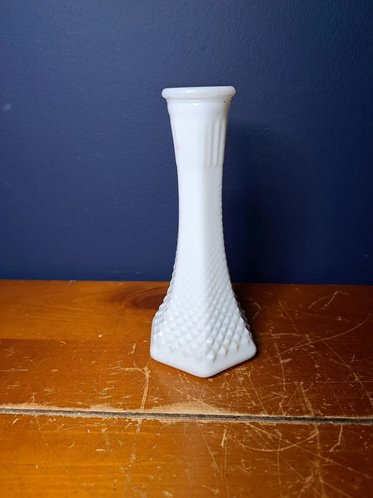 Vintage EO Brody Milk Glass Hexagon Hobnail Bud Vase, Vintage Milk Glass Hobnail Vase, Small White Bud Vase, Small Hobnail Bud Vase,