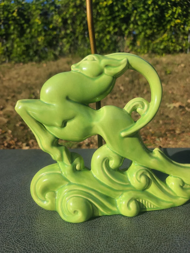 Vintage Royal Haeger Leaping Gazelle TV Lamp, Lime Green Leaping Deer Table Lamp