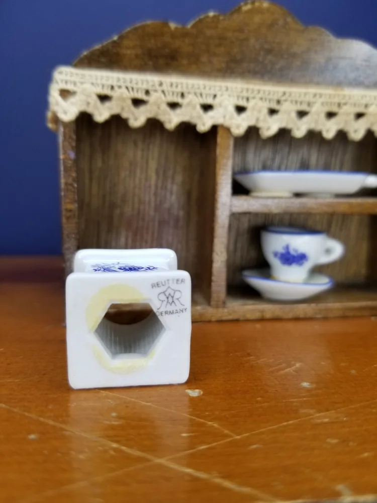 Vintage Dollhouse Wooden Shelf with Reutter Germany Porcelain from Walt Disney World