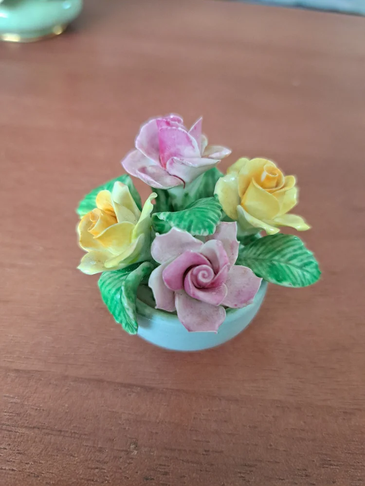 Vintage Coalport Bone China Floral Bouquet, Petite Floral Arrangement in Light Blue Bowl, Bone China Made in England Flowers AD 1750