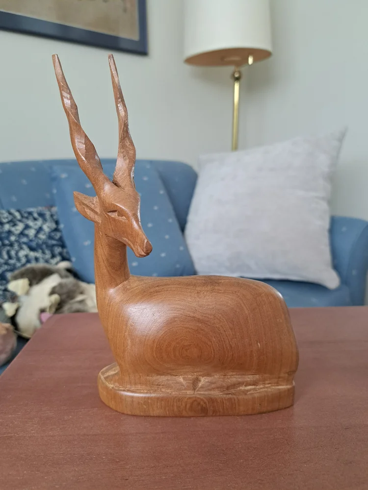 Vintage MCM Hand Carved Antelope from Kenya, Solid Wood Gazelle Figurine from Africa, Hand Carved in Kenya, Antelope Gazelle Wood Figure