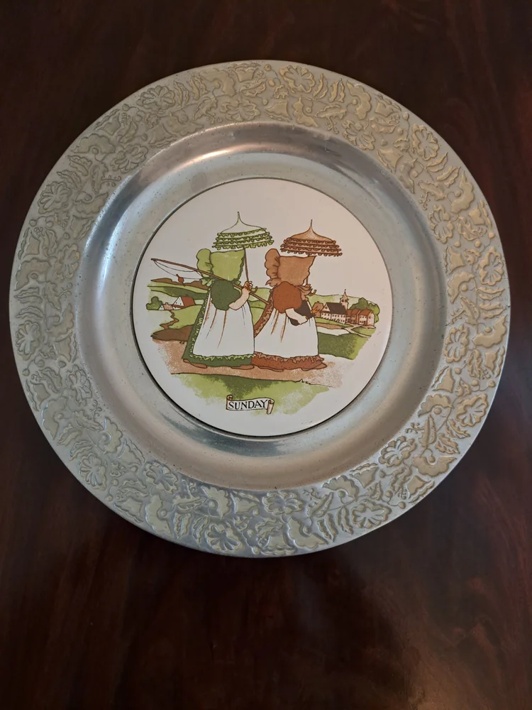 Vintage Wilton Columbia Days of the Week Ceramic and Pewter Plate, Sunday Plate, Wilton Sunday Plate, Wilton Columbia Sunday Pewter Plate