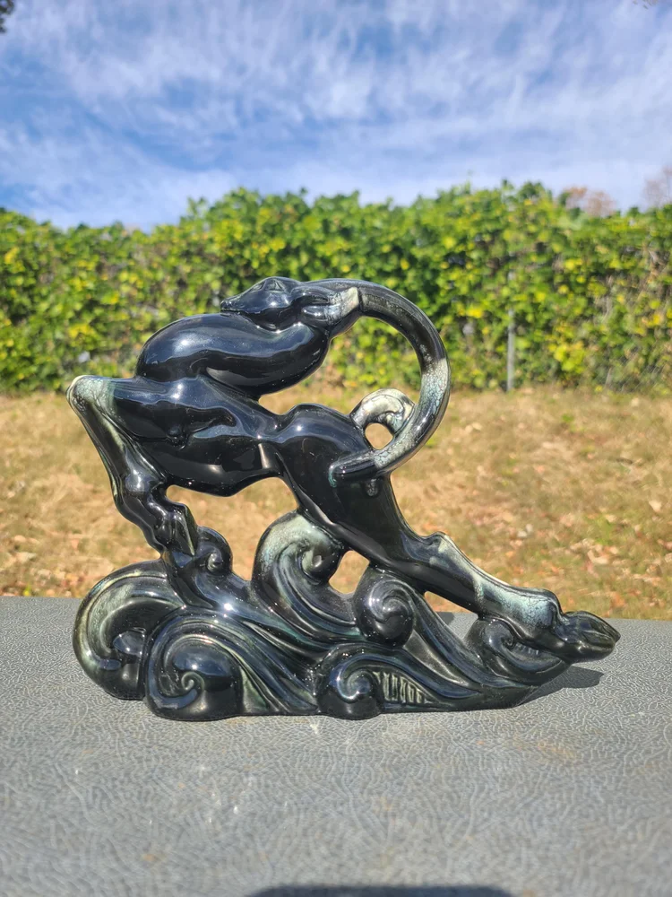 Vintage 1950s Black Leaping Antelope Figurine, MCM Marbled Grey, White and Black Leaping Gazelle Royal Haeger Figure